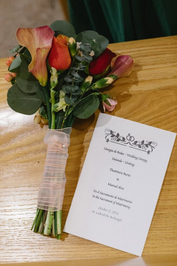 wedding program and flowers